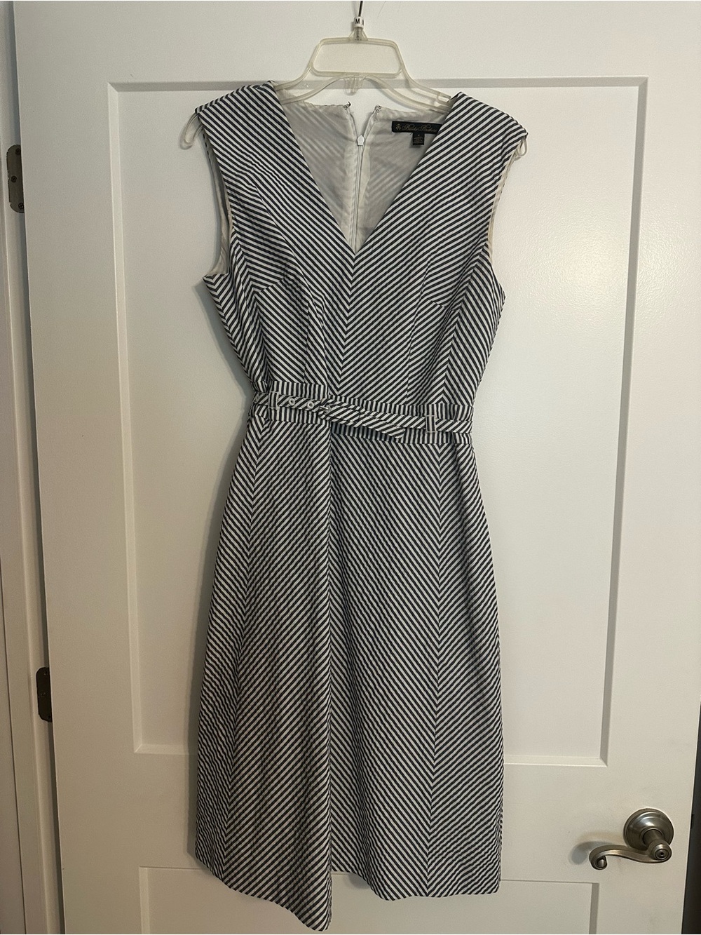 Brooks Brothers Navy and White Chevron Midi Dress
